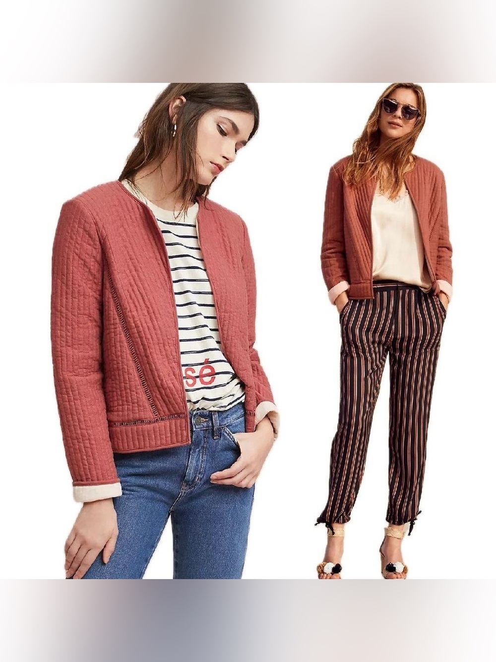 Akemi + Kin Anthropologie dusty pink quilted open front jacket size xsmall